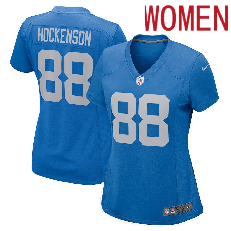 Women Detroit Lions #88 T.J. Hockenson Nike Blue Game Player NFL Jersey->women nfl jersey->Women Jersey